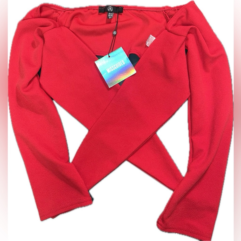 Red Misguided Wrap around tie top long sleeve